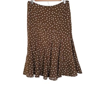 Vintage Polkadot White and Brown Midi A-Line Skirt